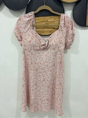 No Boundaries Pink Floral Puff-Sleeve Mini Dress